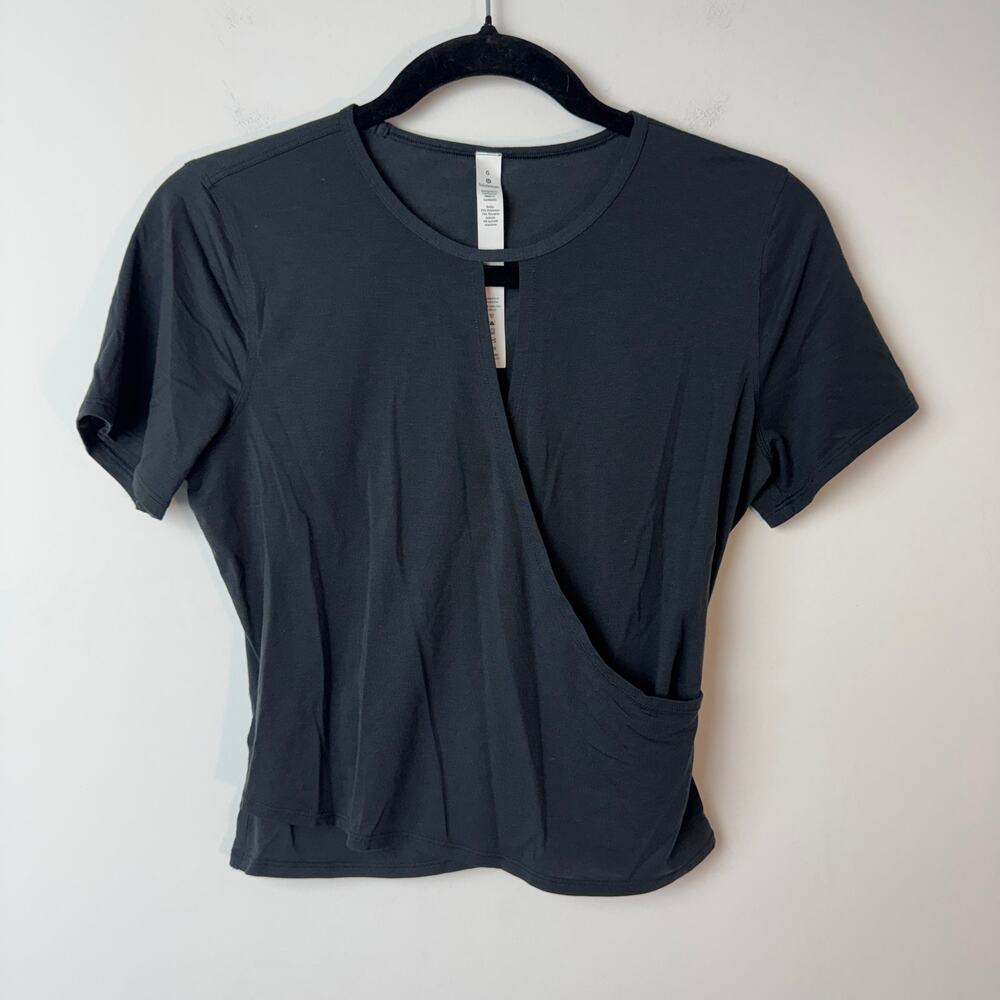 Lululemon Women's Black Modal-Blend Yoga Short-Sleeve Shirt Size 6